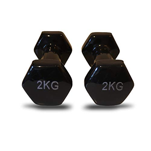 Mancuernas de Vinilo (2 kg, Negro) | Mancuernas hexagonales de Goma para Pilates | Pesas Antideslizantes para Gimnasio en casa | Deporte en casa con Pesas KOTTAO