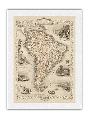 Mapa de América del Sur – Mapa cartográfico vintage de J. Rapkin c.1851 – Premium Unryu papel de arroz impresión artística de 61 x 81 cm