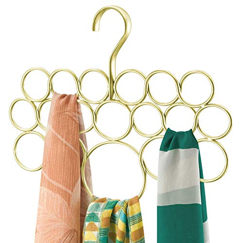 mDesign Percha para pañuelos - Organizador de pañuelos, chales, bufandas y más - Organizador de armarios para accesorios con 18 prácticos aros - Color: dorado/cobre