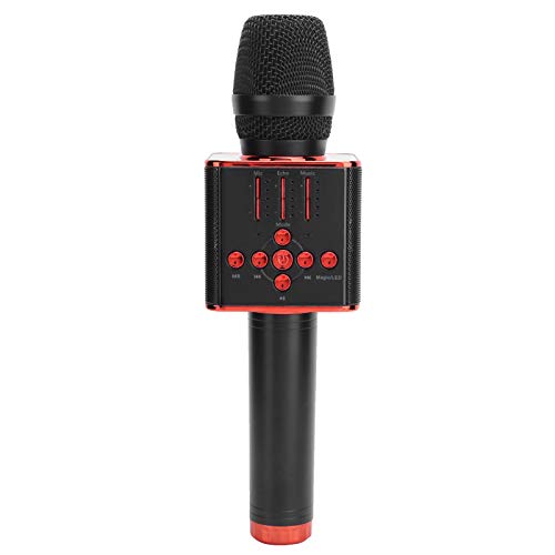 Micrófono inalámbrico, micrófono de aleación de aluminio, micrófono de mano de bobina móvil con altavoz Bluetooth profesional para karaoke en casa