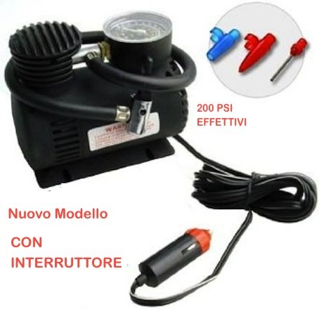 MINI Compresor de Aire 12 V, 300 PSI (30 press) Modelo HOBBY: Para Moto,Coche, Caravana, Gommoni, Balones, etc.