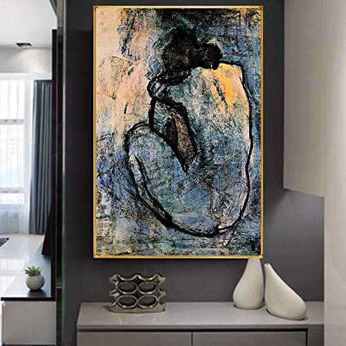 MJKLU Abstracto Azul Desnudo tristemente pobre Mujer Pablo Picasso Obras de Arte Lienzo Pintura Pared Arte Cartel Impresiones Dormitorio Sala de Estar Oficina Estudio decoración del hogar