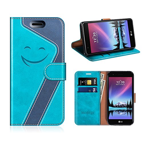 MOBESV Smiley Funda Cartera LG K4 2017 Magnético, Funda Cuero Movil LG K4 2017 Carcasa Case con Billetera/Soporte para LG K4 2017, Aqua/Azul Oscuro