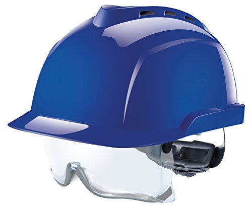 MSA V-Gard 930 | Casco de Seguridad Industrial | DIN EN 397 | con Ventilación y con Suspensión de Rueda de Cremallera Fas-Trac | Incluyendo Gafas | Color: Azul