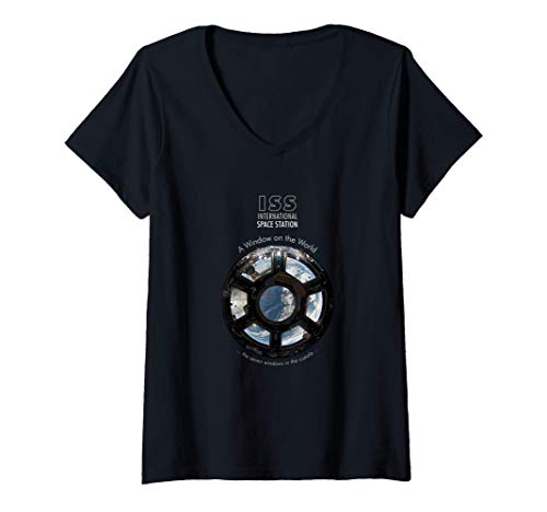 Mujer ISS-Cúpula de la estación espacial internacional-Astronomía Camiseta Cuello V