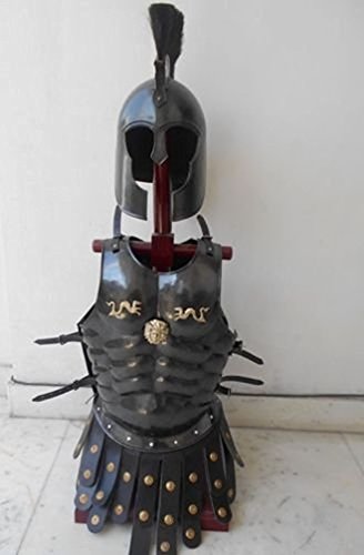 Muscel Armour Coraza Acabado Antiguo Disfraz De Halloween Con Casco Troy Completo Negro