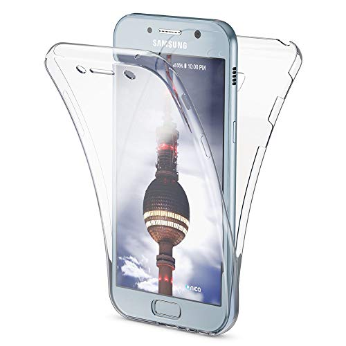 NALIA Funda 360 Grados Compatible con Samsung Galaxy A5 2017, Delantera Trasera Protectora Movil Silicona Carcasa, Ultra-Fina Transparente Doble Cubierta Goma Bumper Cover Case, Color:Transparente