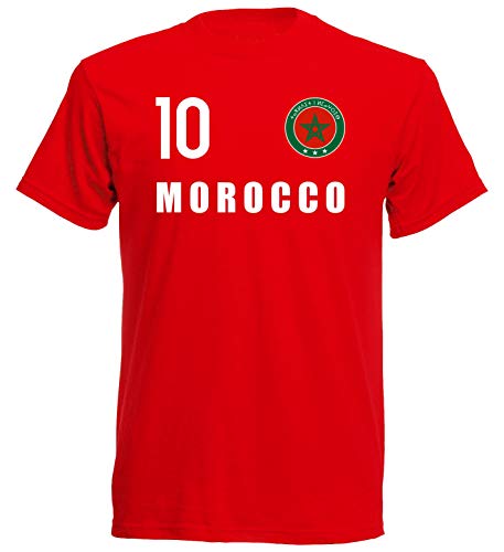 Nation Marruecos FH 10 RO - Camiseta de manga corta, diseño de escudo rojo M