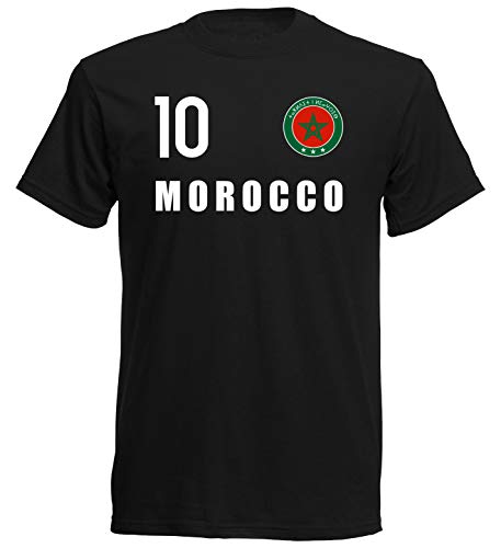 Nation Marruecos FH 10 SC - Camiseta de manga corta, diseño del escudo del FH 1 Negro M