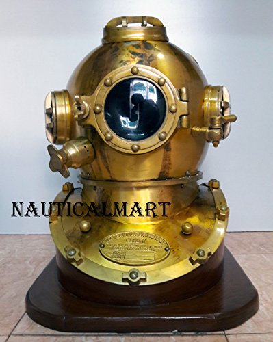 NauticalMart Casco Antiguo de Buceo Boston U.S. Navy Mark V Casco de Buceo con Base 18'