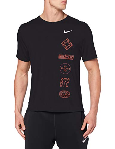 NIKE Camiseta para Hombre DF Miler Top WR Gx, Hombre, Camiseta para Hombre, CU6038, Color Negro, Rojo y Reflectante, Large