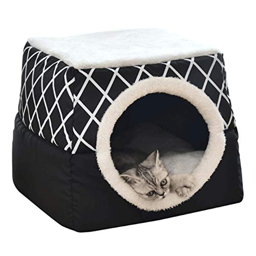 N/S Tienda de campaña para Mascotas Casa semicerrada para Gatos Cama extraíble cálida para Gatos Refugio Casa para Perros Lavable Arena para Gatos callejeros Engrosada Mascotas Casa de Villa Conjunto