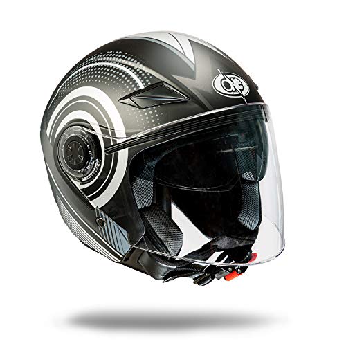 one by Camamoto cod 77446042 jet/demi jet casco negro/gris, visera doble visera homologado para moto/scooter de color negro/gris, talla mediana (m)