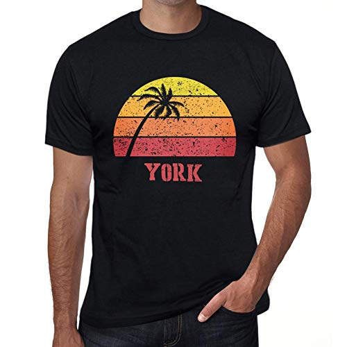 One in the City Hombre Camiseta Vintage T-Shirt Gráfico York Sunset Negro Profundo