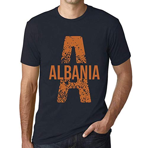 One in the City Hombre Camiseta Vintage T-Shirt Letter A Countries and Cities Albania Marine