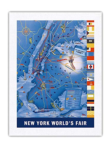 Pacifica Island Art Mapa cartográfico de Nueva York – World Fair 1939 – Mapa cartográfico de color vintage por Henry Stahlhut c.1939-100% seda pura Dupioni, impresión en tela de 61 x 81 cm