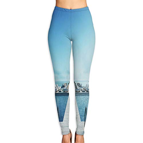 Pantalones de Yoga para Mujer,Render 3D de salón de Playa y Frente a la Laguna,Pantalones de Entrenamiento de Cintura Alta Medias elásticas de Yoga Impresas S