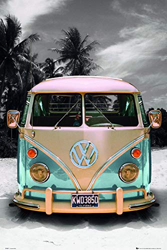 Póster VW Transporter Love/Amor California Camper (61cm x 91,5cm) + 1 Póster con Motivo de Paraiso Playero Póster VW Transporter Love/Amor California Camper (61cm x 91,5cm) + 1 Póster con Motivo de Paraiso Playero