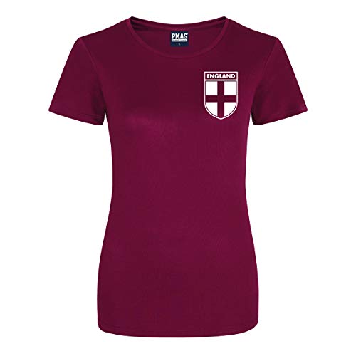 Print Me A Shirt Camiseta de fútbol Personalizados de Inglaterra borgoña para Mujeres.