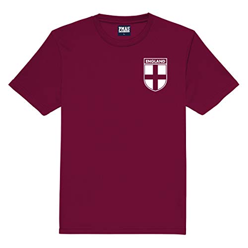 Print Me A Shirt Camiseta Estilo Retro del Inglaterra Personalizable para Niños, Color Borgoña, Camiseta Vintage Inglaterra