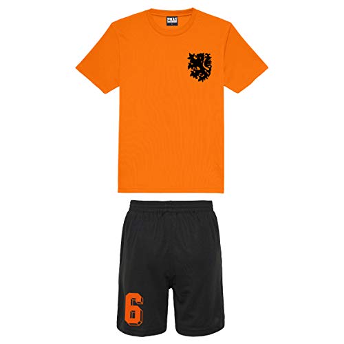 Print Me A Shirt Niños Personalizables Equipo de fútbol Holanda Nederlands Estilo Camiseta de fútbol y Pantalones Cortos en casa (Naranja eléctrico)