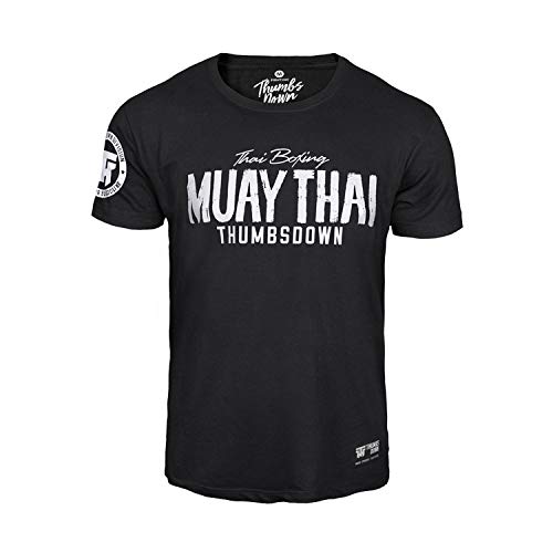 Pulgares Down Muay Tailandés Camiseta Tailandés Boxeo MMA. Gimnasio Entrenamiento. Marcial Artes Informal - Negro, Large