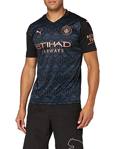 PUMA MCFC Away Shirt Replica SS with Sponsor Logo Camiseta, Hombre, Puma Black/Dark Denim, S PUMA MCFC Away Shirt Replica SS with Sponsor Logo Camiseta, Hombre, Puma Black/Dark Denim, S