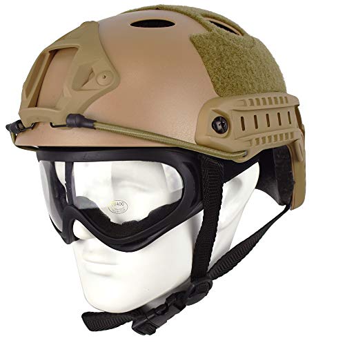 QHIU Casco táctico Multifunción Tipo de PJ Protección Ligera Casco rápido SWAT Combat y Gafas Herramienta de Bolsillo para Airsoft Paintball Deportes al Aire Libre