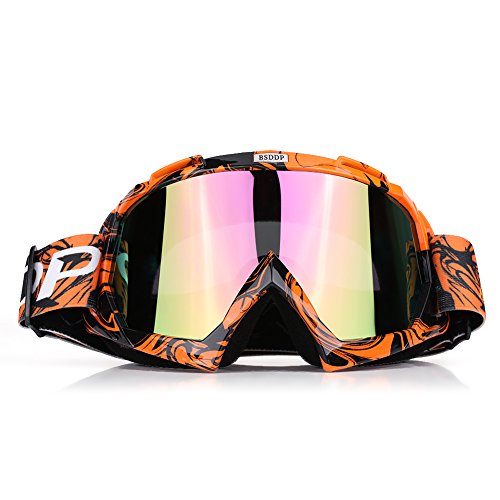 Qiilu Gafas Protección de moto para Motocross Esqui Deporte Ciclismo Carretera(naranja-color)