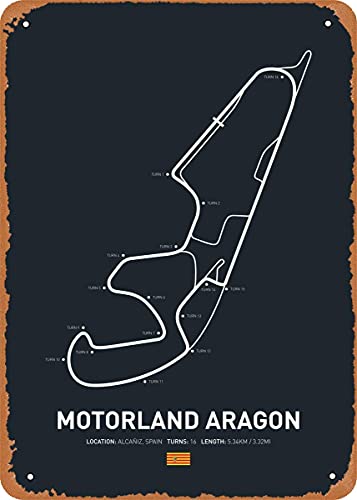 Race Circuits Motorland Aragon Wall Art 12 "x 8" Cartel retro vintage de hojalata de metal