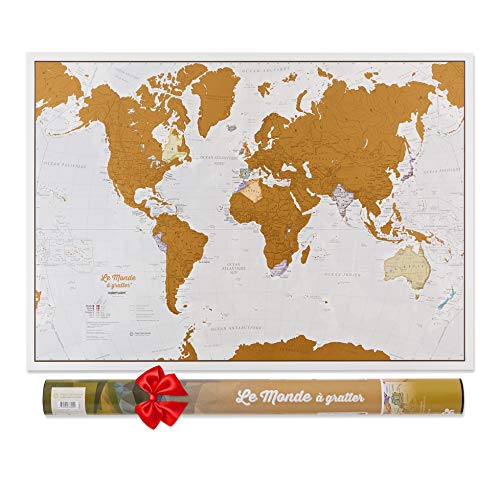 Rasca el Mundo - Versión Francesa - ¡Rasca los lugares a los que viajes! - detalles cartográficos -84,1cm (ancho) x 59,4(alto) cm