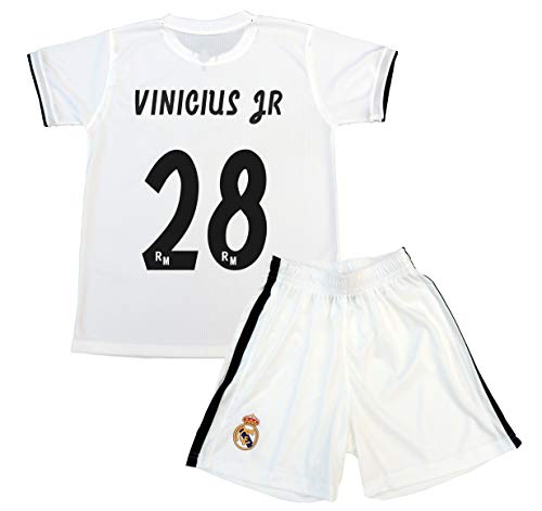 Real Madrid Conjunto Camiseta y Pantalón Primera Equipación Infantil Vinicius JR Producto Oficial Licenciado Temporada 2018-2019