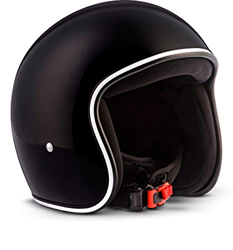 REBEL R2 Casco Retro de Motocicleta, incluye Bolsa de plástico, Casco de Fibra de Vidrio, Negro Brillante, M (57-58cm)