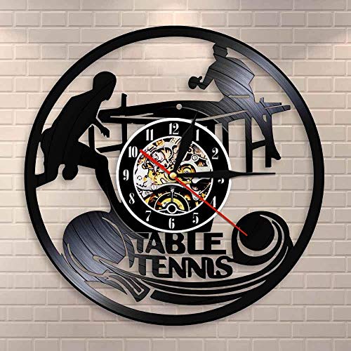 Reloj de pared de tenis de mesa de tenis de mesa club de pared de vinilo discográfico reloj de pared decoración del hogar ping pong reloj vintage reloj deportivo regalo