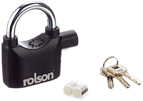 Rolson 66857 - Candado de Seguridad con Llave y Alarma (Funciona con Pilas de botón 6 LR44)