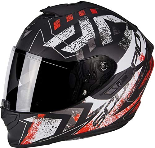Scorpion Casco de moto EXO 1400 AIR Picta Negro mat Rojo fluo, Negro/Blanco/Rojo, XL