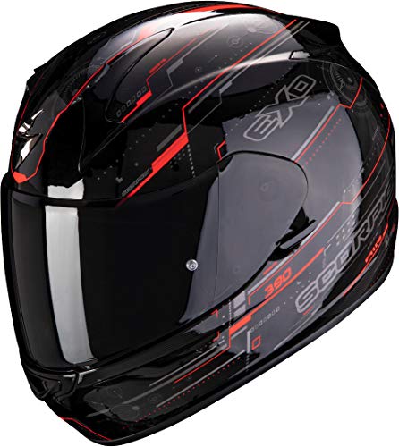 Scorpion Casco de moto EXO-390 BEAT Black-Neon Red, Negro/Rojo, L