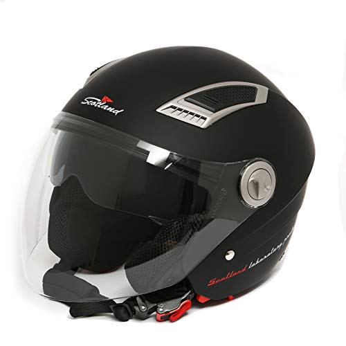 Scotland - 120009 Casco Jet para moto con doble visera, color negro mate, talla 57-58 (M) Scotland - 120009 Casco Jet para moto con doble visera, color negro mate, talla 57-58 (M)