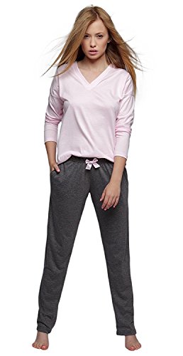 Sensis - Elegante pijama de algodón, compuesto de camiseta fina y pantalón cómodo Rosa mit langarm Shirt Medium