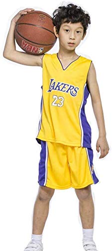 Shelfin Conjunto de uniforme de baloncesto para niños, camiseta de baloncesto de la NBA Lakers NO.23 James Fan Edition-Classic Basketball Swingman sin mangas (color: amarillo, talla: XXL)