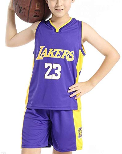 Shelfin Juego de uniforme de baloncesto para niños, camiseta de baloncesto de la NBA Lakers NO.23 James Fan Edition-Classic Basketball Swingman sin mangas (color: morado, tamaño: mediano)