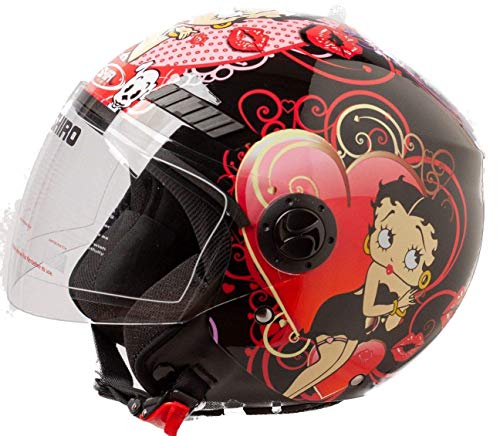Shiro Casco Moto Jet ECE Homologado casco de moto para hombre casco mujer CASCO BETTY BOOM EDICION LIMITADA NEGRO S
