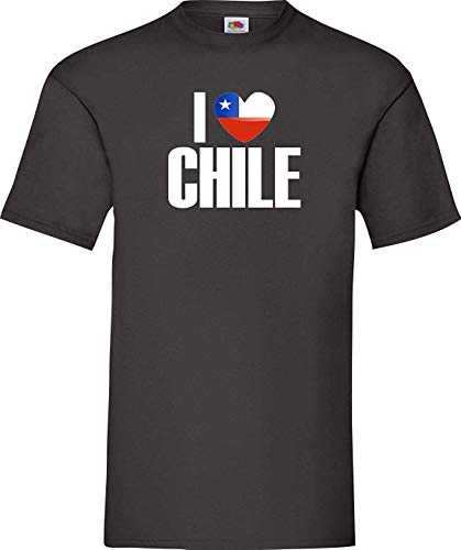 Shirtinstyle Camiseta de Hombres Copa del Mundo Camiseta de País i Love Chile - Negro, XL