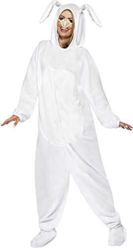 Smiffys-43388L Traje de Conejo, Todo en Uno con Capucha y Nariz, Color Blanco, L-Tamaño 42"-44" (Smiffy'S 43388L)