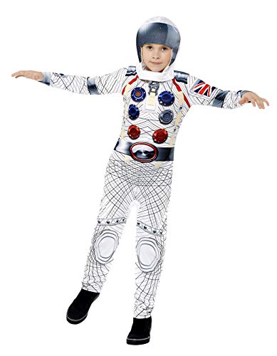 Smiffy's - Disfraz deluxe astronauta con mono y casco de impresión digital, color blanco (43180M) - 7 - 9 años