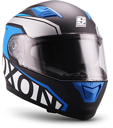 Soxon ST-1000 - Casco integral, Casco de Rostro Completo para Moto, Visera ECE, Cierre rápido, con Bolsa, Azul, S (55-56cm)