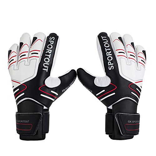 Sportout Iños y Adolescentes,Adultos Guantes de Portero de Futbol，Proporciona un Agarre Poderoso,Protege tus Dedos de lesiones,Antideslizante, Material de Látex Excelente (9, Black)