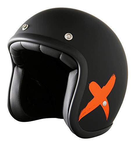 Stormer Casco Jet Pearl X-Rider negro mate color naranja fluorescente, talla XL