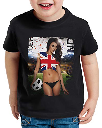 style3 La Roja 2021 Chica de Fútbol Camiseta para Niños T-Shirt españa fútbol Spain Negra, Talla:140, Shirt Länderflaggen:Inglaterra