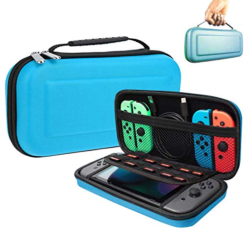 Suhctup Funda para interruptor, con 10 soportes de cartucho de juego, funda protectora portátil de viaje para consola Nintendo Switch y accesorios (azul)